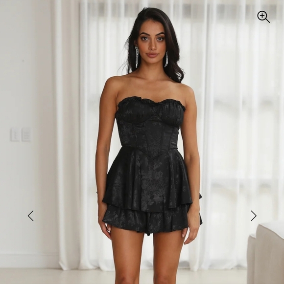 Hello Molly Dresses & Skirts - Strapless Black Tiered Peplum Mini Romper